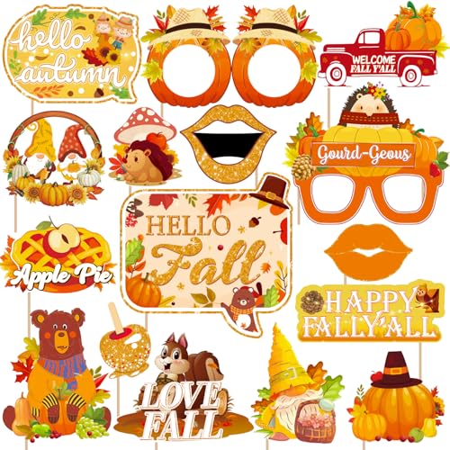 Fall Thanksgiving Photo Booth Props Set - Autumn Party Decorations with Pumpkins Leaves Corns