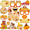 Fall Thanksgiving Photo Booth Props Set - Autumn Party Decorations with Pumpkins Leaves Corns