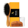 Skiennix Premium Boar Bristle Hair Brush Set - Restores Shine & Health for Thick, Curly Hair | Includes Comb & Travel Bag