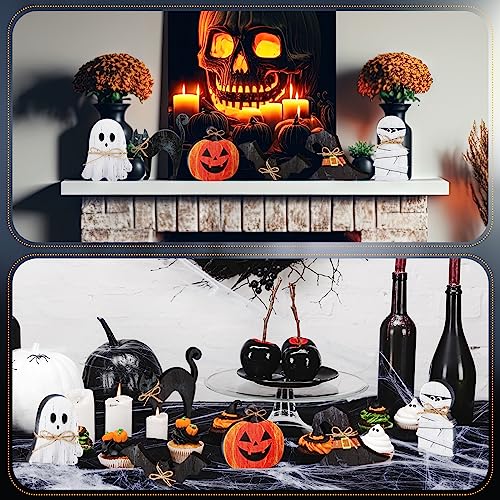 Halloween Tiered Tray Decor Set - Pumpkin Ghost Cat Mummy Witch - 6 Pieces