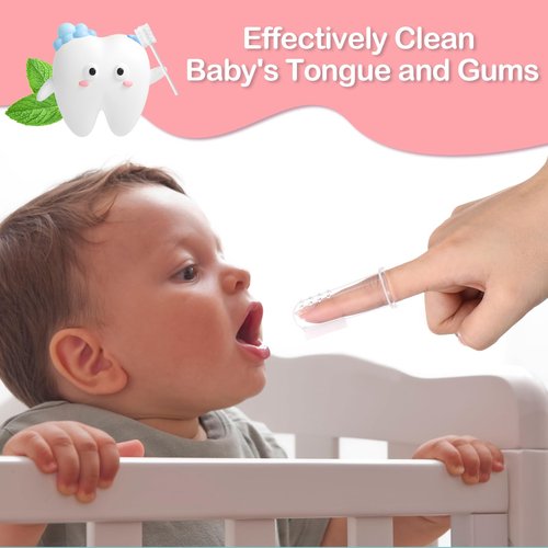 Singhoow 200 Pieces Baby Tongue Cleaner Disposable Infant Oral Cleaner with 4 Pieces Finger Toothbrush Soft Gauze Baby Mouth Newborn for Tooth Mouth Dental Care(Pink)