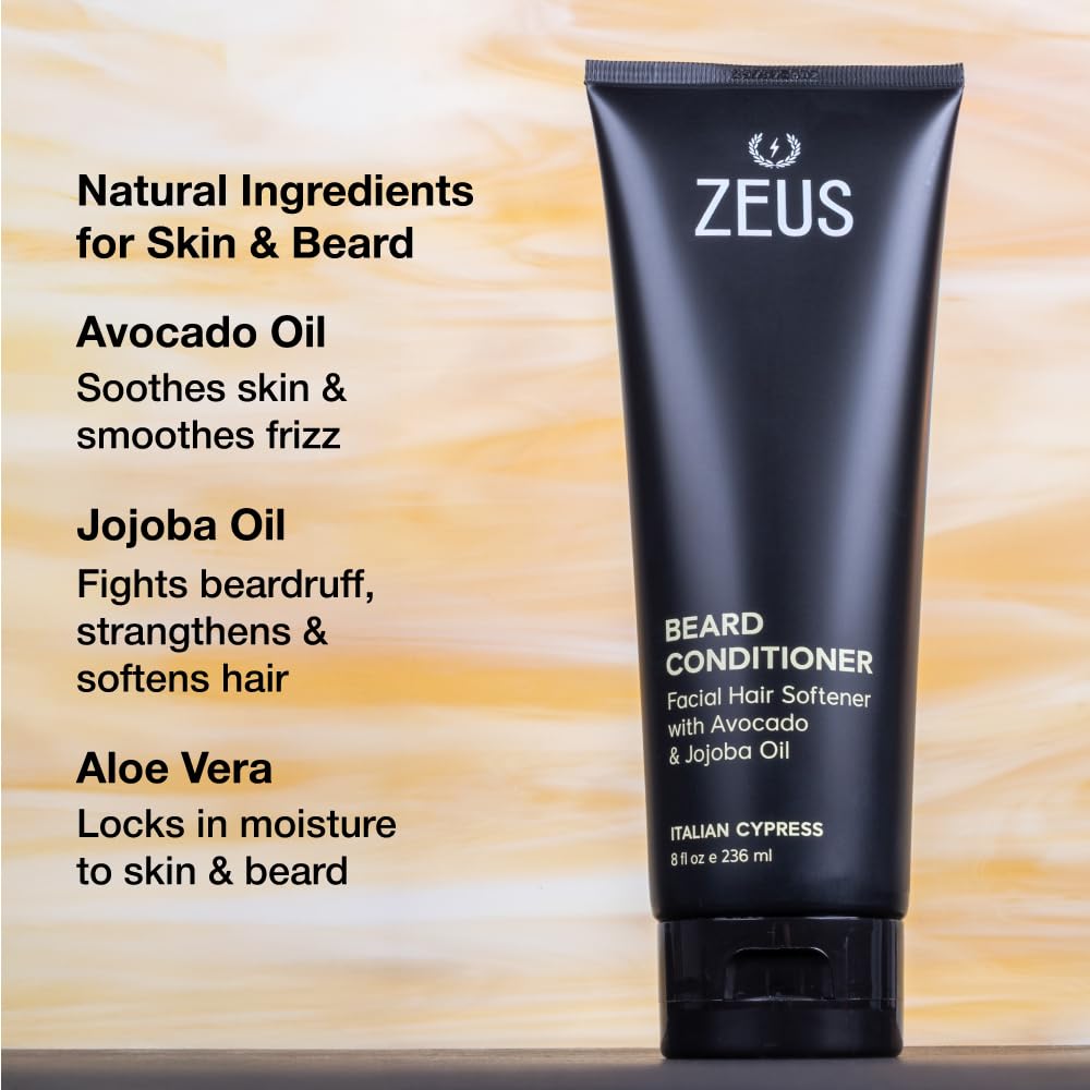 ZEUS Beard Conditioner Wash, Cleansing & Moisturizing Beard Wash with Green Tea & Natural Ingredients to Soften Beard – 8 oz. (Made in USA) Sandalwood