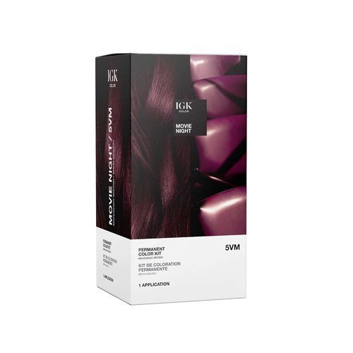 IGK Permanent Hair Dye Color Kit - 5VM Movie Night Mahogany Brown | 100% Gray Coverage & Shine, Ammonia-Free