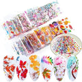 Maple Leaf Fall Nail Foil Transfer Stickers 10 Sheets Autumn Lavender Design