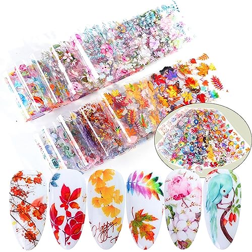 Maple Leaf Fall Nail Foil Transfer Stickers 10 Sheets Autumn Lavender Design