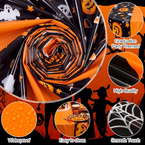 Halloween Tablecloths 6 Pack Orange Pumpkin 84-Inch Round Plastic Cover - Pumpkin / Orange / 6