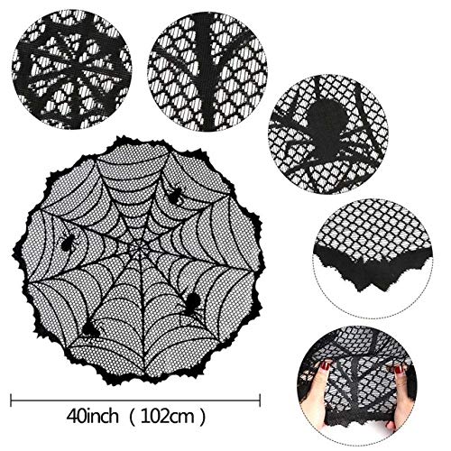 Halloween Lace Tablecloth with Spider Web Design, 40 Inch Spooky Party Decor