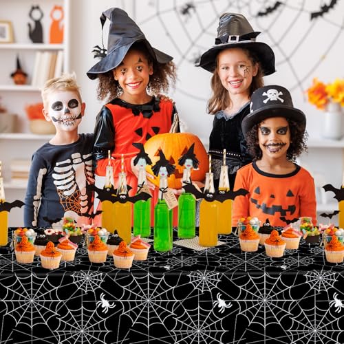 Black Halloween Spider Web Plastic Tablecloths - 2 Pcs, 108x54 Inch, Disposable Party Decor