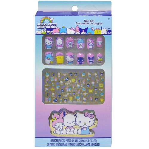 Hello Kitty Press-On Nails for Kids - Bundle with 12 Kitty Stick-On Nails Plus Nail Art Stickers, More