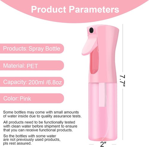 LERPOLOR Continuous Spray Bottle - Fine Mist Refillable for Hair, Skin Care & Pets | 6.8 Oz, Pink