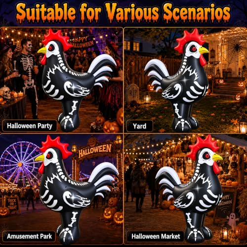 6.4FT Inflatable Skeleton Rooster Halloween Yard Decoration with LED Lights