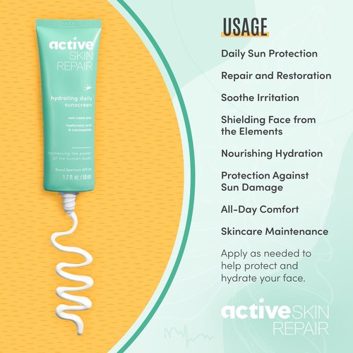 Active Skin Repair SPF 50 EWG-Certified Hydrating Daily Sunscreen and Face Moisturizer, Non-Nano Zinc, Non-Toxic Broad Spectrum Protection Hydrating Mineral Facial Sunscreen, 1.7 fl. oz.