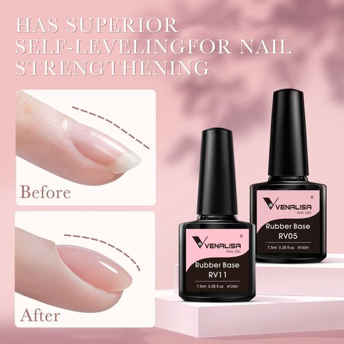 VENALISA 3 in 1 Rubber Base Gel For Nails, 6 Colors Jelly Gel Nail Polish Set Nude Pink Neutral Transparent Milky White Sheer Pink Gel Polish Strengthener Kit