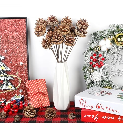 Natural Pine Cone Decorations - 15pcs 30cm Pine Cone Picks for Holiday & DIY Crafts