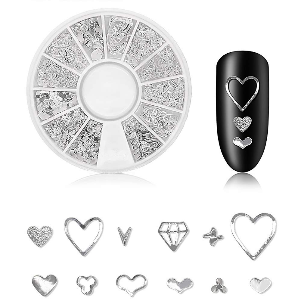 WOKOTO 6 Boxes Silver Hollow Nail Art Studs Set Nail Charm 3D Flower Diamond Manicure Rivet Kit Nail Jewelry Decorations With 1Pc Tweezers And Picker Pencil