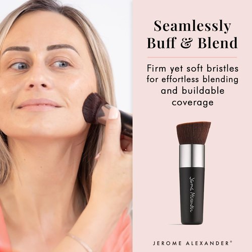 Jerome Alexander Angled Kabuki Foundation Brush (Black) - Flat Top Buffer Brush for Seamless Blending of Liquid, Cream & Powder Makeup - Buildable Coverage Without Caking - Pro Vegan Bristles