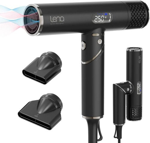 LENA Travel Hair Dryer - Powerful Ionic Foldable Hairdryer | Lightweight & Fast Drying with LED Display