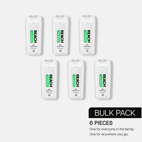 REACH Waxed Dental Floss, Mint, Plaque Remover for Teeth, Shred Resistant, Floss Slides Smoothly, Easy to Use, Waxed, Deep Cleaning Teeth, Oral Care, PFAS Free, for Adults & Kids, 6 Pack, 200 yd