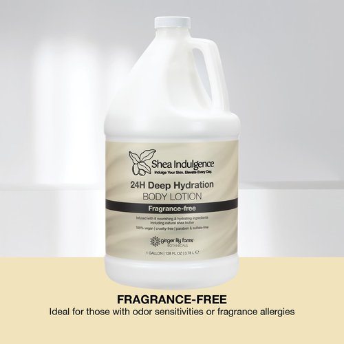 Ginger Lily Farms Botanicals Shea Indulgence 24H Deep Hydration Body Lotion, 100% Vegan & Cruelty-Free, Fragrance-Free, 1 Gallon (128 fl oz) Refill