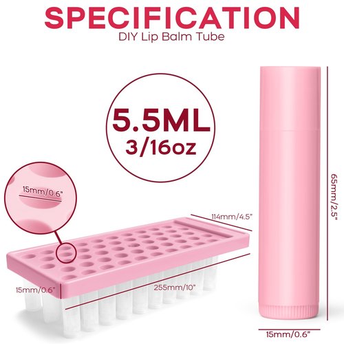 JuLand 50 Packs Empty Lip Balm Tubes 5.5ml - Refillable Round Lipstick Containers and BPA Free, Leak-Free Lip Balm Empty Containers for DIY (Mix Color)