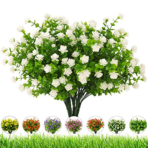 White Outdoor Artificial Flowers - 20 Bundles UV Resistant Faux Plants for Garden & Porch Decor
