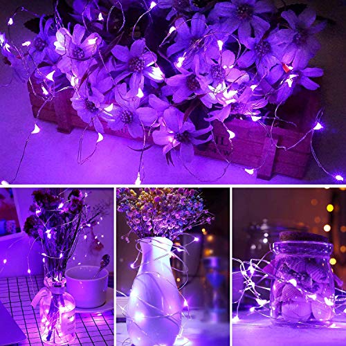 Purple Dewdrop LED String Lights with Timer Function, 10ft, 30 Micro LEDs, Indoor Use