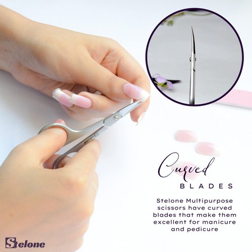 Stelone Multi Purpose Eyebrow Scissors Stainless Steel Curved Blade Cuticle Scissors for Manicure and Cosmetic, Brow Scissors for Facial Hair & Eyelash Trimming