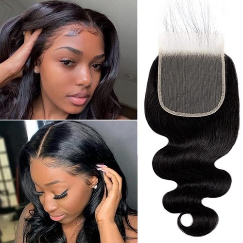 QTHAIR 18A Body Wave 5x5 Transparent Lace Closure 16inch 5x5 Lace Closure 16inch Human Hair Pre Plucked with Baby Hair Lace Closure Natural Black Color for Black Women