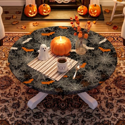 Halloween Round Fitted Tablecloth 54-60 Inch Waterproof Spooky Table Cover - Variation of THIS listing: Halloween-2 / 60"