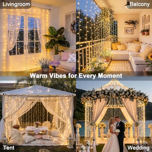 Warm White 900 LED Curtain Lights 9.5x29.5ft Outdoor Indoor String Decor