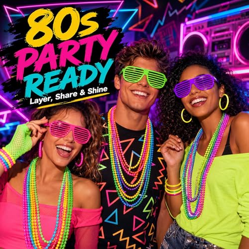Glow in The Dark Bead Necklace 33 Inches 200 Pcs Multicolor Halloween Jewelry