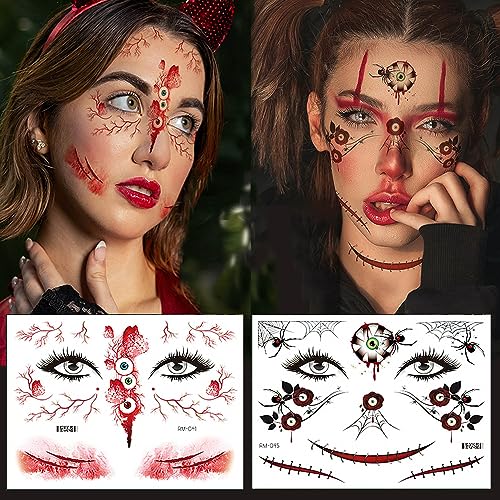 Fake Tattoos Set 260+ Designs for Halloween Face & Body - Waterproof & Safe