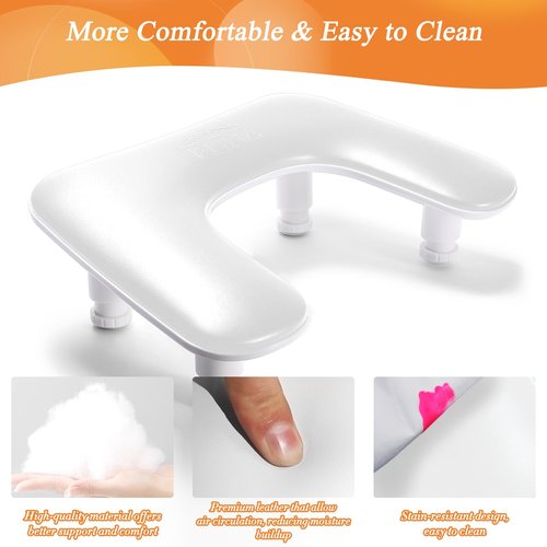 FNNZ Arm Rest for Nails Tech, 3 Height Adjustatle Nail Arm Rest Stand, U Shaped Manicure Hand Rest, Soft PU Leather Fabric for Manicurists Nail Salon Supplies - White