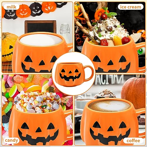 Halloween Pumpkin Mug - 13.5 OZ Orange Jack O Lantern Coffee Cup with Handle - Black Face Variation