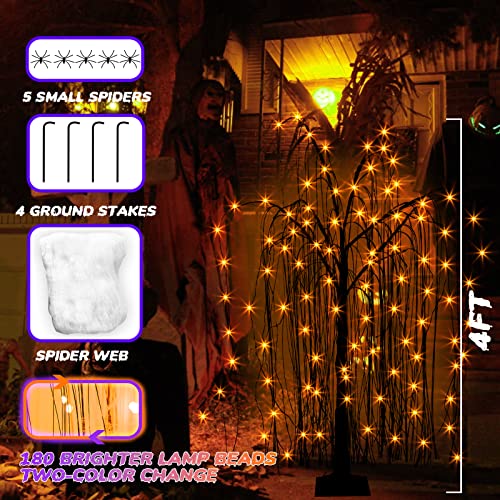 Lighted Halloween Tree 4 FT Black & Purple Orange Spooky Willow Outdoor Decor