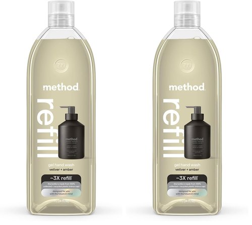 Method Gel Hand Soap Refill, Vetiver + Amber, Biodegradable Formula, 34 Fl Oz (Pack of 2)