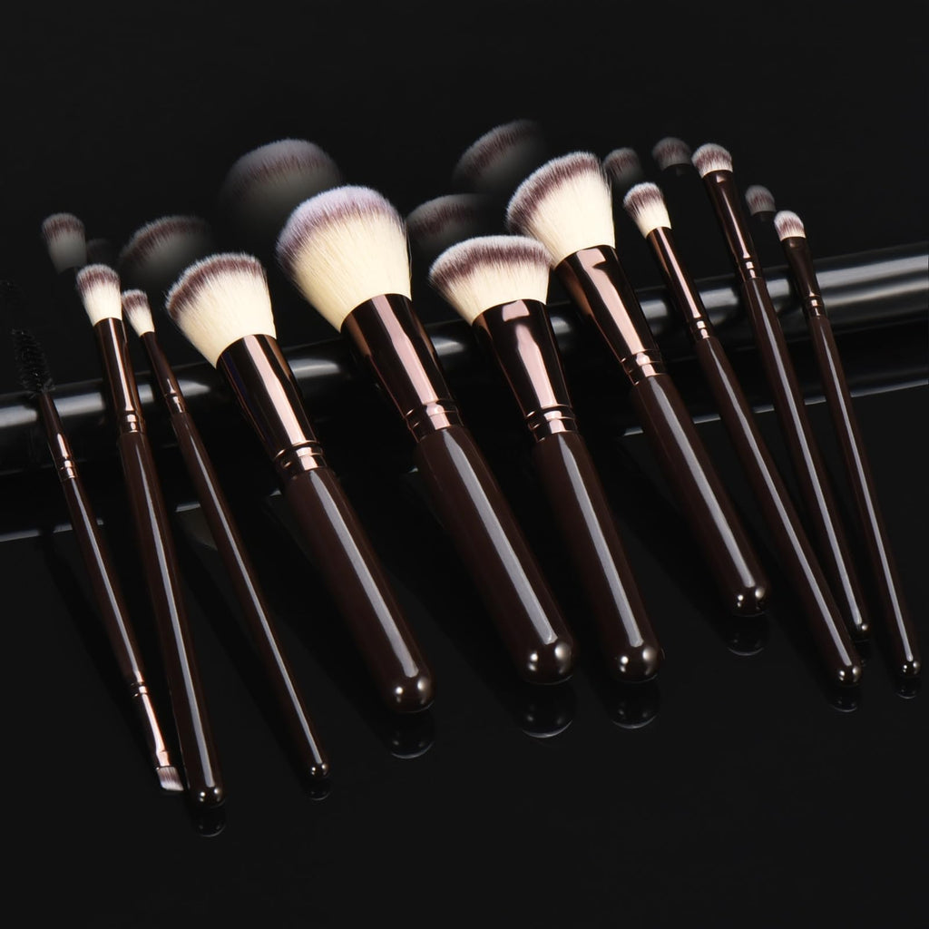 YJ-Anyue 10 Piece Black brown Makeup Brushes - Wooden Handle with Soft Synthetic Bristles,for Face & Eye Makeup|Professional Makeup Brushes set for Women & Girls|