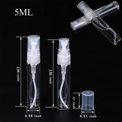 25Pcs 5ml Mini Empty Clear Glass Spray Bottle, Refillable Fine Mist Spray Perfume Bottle Empty, Glass Bottle Sprayer, Sample Spray Container Cosmetic Atomizer for Cleaning, Travel (25Pcs 5ml Bottles)