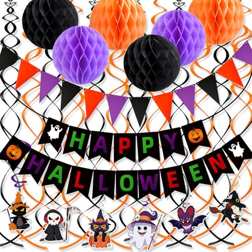 Halloween Party Decorations Set with Banners Swirls Honeycomb Balls - Indoor Outdoor