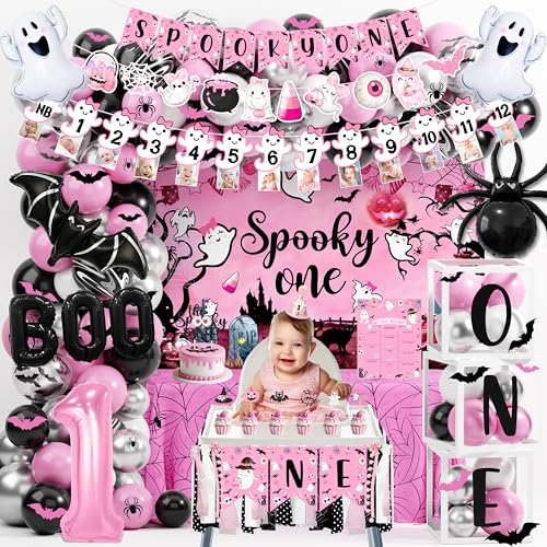 Pink Spooky First Birthday Decorations Kit for Girls Halloween Party - Variation: Pink