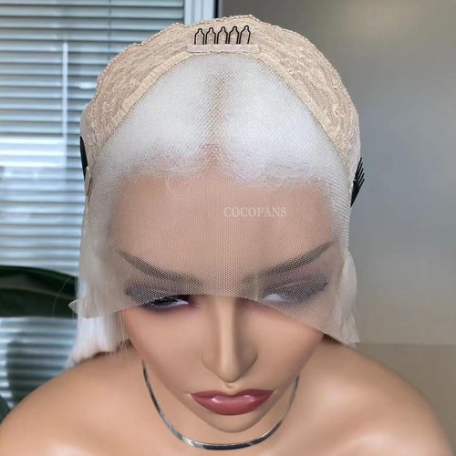 COCOFANS White Synthetic Lace Front Wigs for Women Girls Long Silky Straight Lace Wig Glueless Natural Hairline Wig Middle Part Heat Resitant Fiber Hair