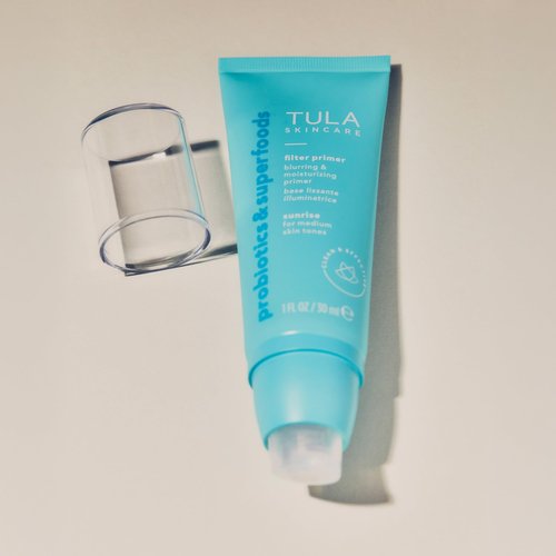 TULA Skin Care Face Filter Blurring and Moisturizing Primer - First Light, Evens the Appearance of Skin Tone & Redness, Hydrates & Improves Makeup Wear, 1fl oz