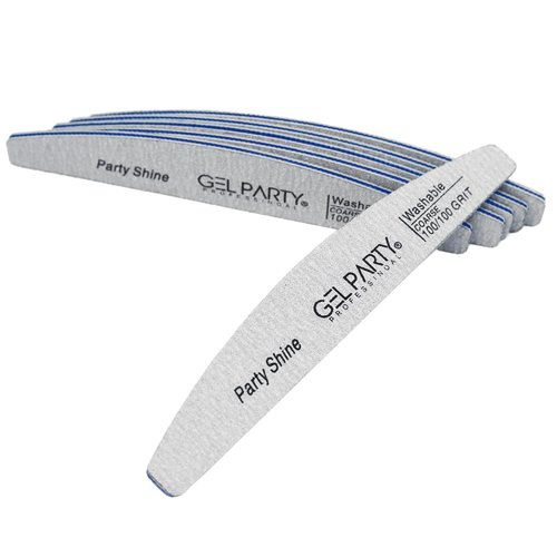 GELPARTY Professional Nail Files 100/100 Grit Half Moon - 25 Pack Bulk Washable Emery Boards - Medium Coarse Grit for Shaping Acrylics, Polygel & Hard Gel Extensions (Salon Value Set)
