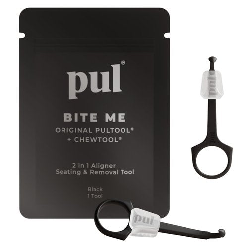 PUL Pack of 2 2-in-1 Invisalign Chewies and Aligner Removal Tool for Clear Aligners, Retainers and Trays - Reusable Invisalign Accessory with Chewy and Remover Hook - Travel Size Seating Tool - Black