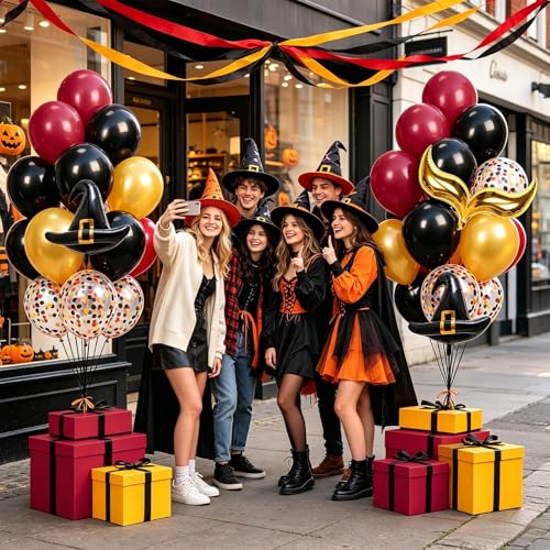 Wizard Balloon - 39Pcs Black Burgundy Gold Party Balloon Set with Confetti & Magic Hat