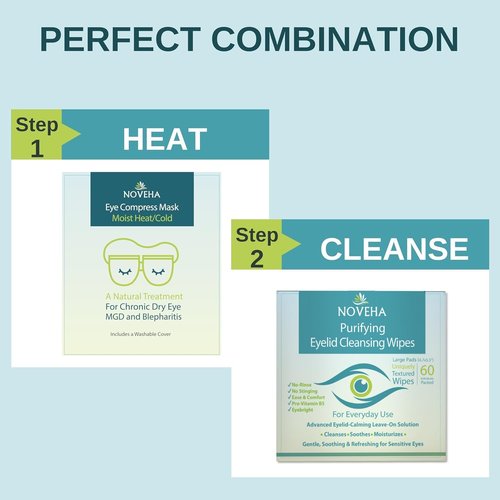 NOVEHA 180PCs Eyelid & Lash Wipes | For Itchy, Dry Eyes, Styes & Blepharitis | Gentle Refreshing Eye Scrub Cleansing Wipes, Hypoallergenic & Soothing For Sensitive Eyes | Vegan Face Moisturizer