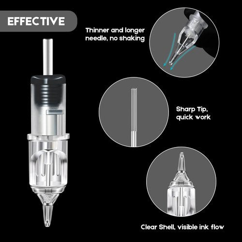 Emalla Tattoo Cartridge Needles - 60Pcs Mixed Size #10 3RL 5RL 7RL 9RL 11RL 14RL #12 5RM 7RM 9RM 11RM 13RM 15RM Round Line Magnum Tattoo Machine Needle Standard Cartridge Needles for Tattoo Kit