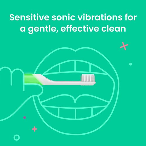 Quip Sonic Toothbrush for Kids with Timer - Includes Extra Brush Head and Travel Cover Mount - Electric, Soft Bristle Refill Head, Plastic Handle, 3 Month Battery Life, Glow in The Dark Green