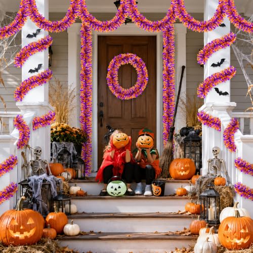 Halloween Garland 50FT Purple & Orange Tinsel Decor for Parties & Indoors
