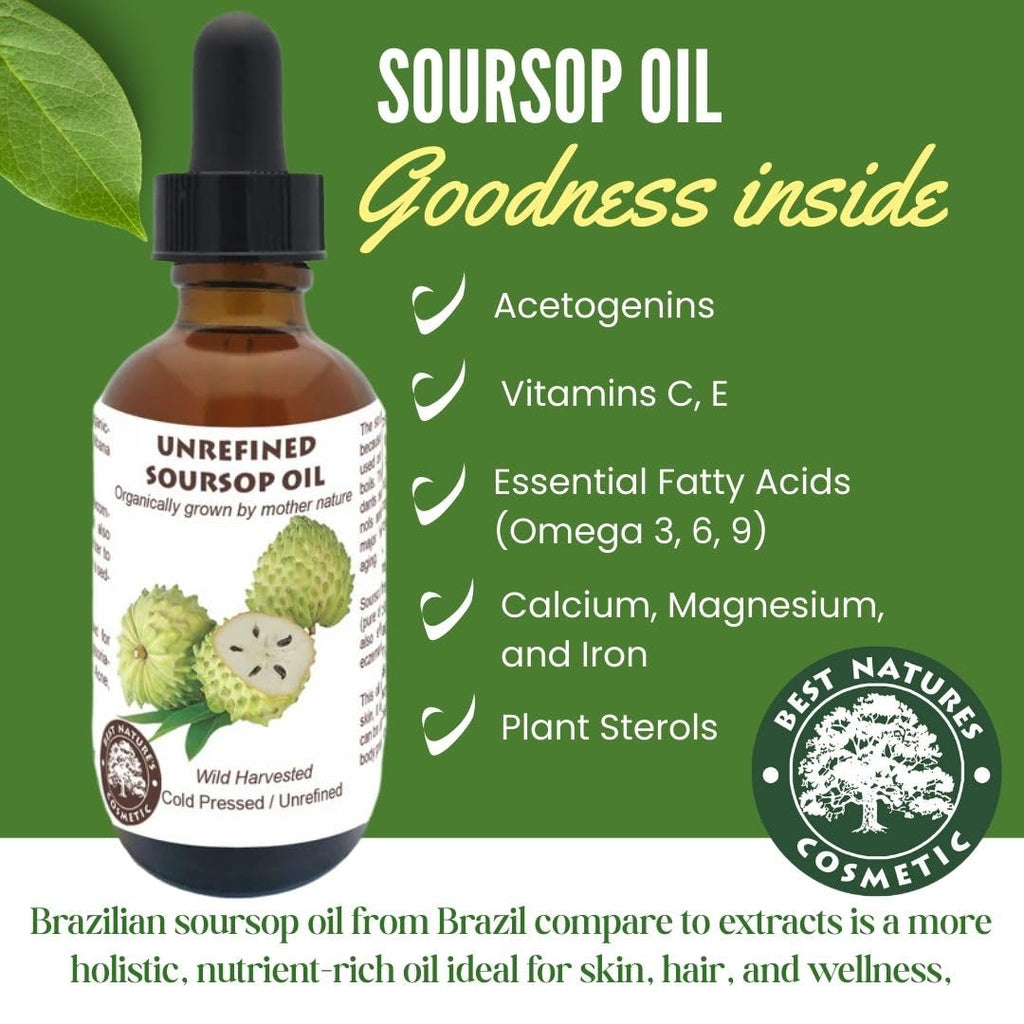 Virgin Soursop Oil (Anona Muricata, Graviola, Guanabana) – 100% Pure, Organic, Cold-Pressed, Unrefined – 1oz - 30ml – Natural Facial Oil & Moisturizer for Dry, Damaged, or Sensitive Skin.